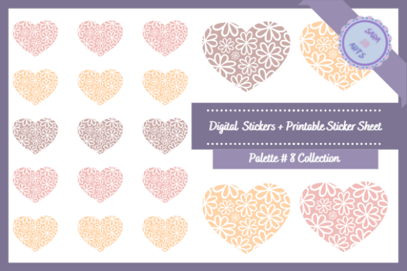 Download Floral Hearts Printable Digital Stickers - Printable Collection