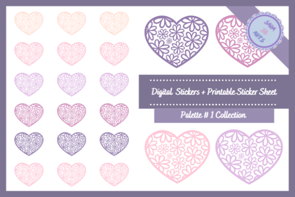 Download Floral Hearts Printable Digital Stickers - Printable Collection